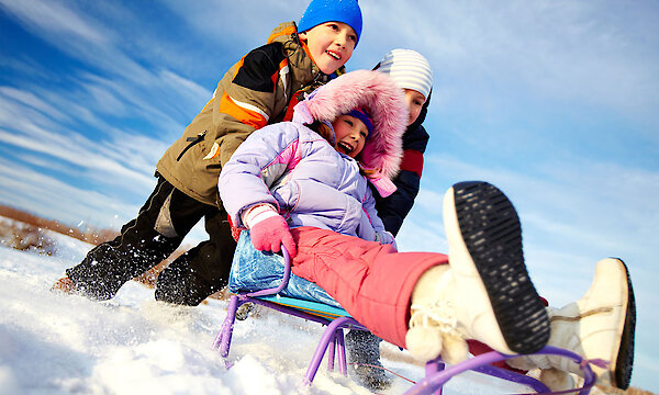 Schlitten fahren im Winter